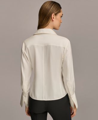 Petite Button Front Point Hem Top