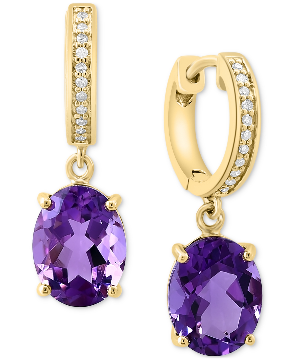 Shop Effy Collection Effy Amethyst (3-1/2 Ct. T.w.) & Diamond (1/20 Ct. T.w.) Dangle Huggie Hoop Earrings In 14k Gold
