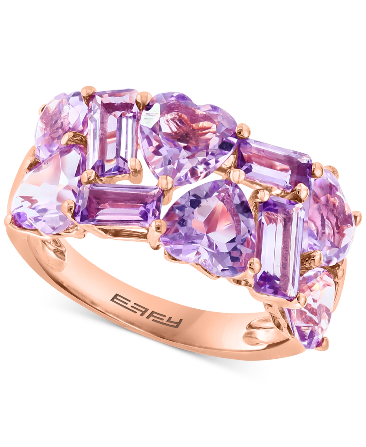 Shop Effy Collection Effy Amethyst (7/8 Ct. T.w.) & Pink Amethyst (4 Ct. T.w.) Heart & Baguette Cluster Ring In 14k Rose  In K Rose Gold