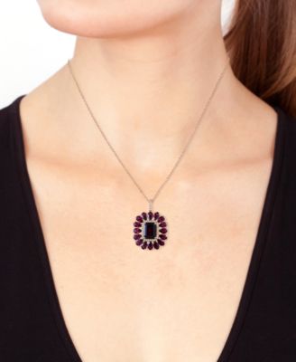 EFFY&reg; Rhodolite (7-1/5 ct. t.w.) & Diamond (1/6 ct. t.w.) Halo 18" Pendant Necklace in 14k Rose Gold