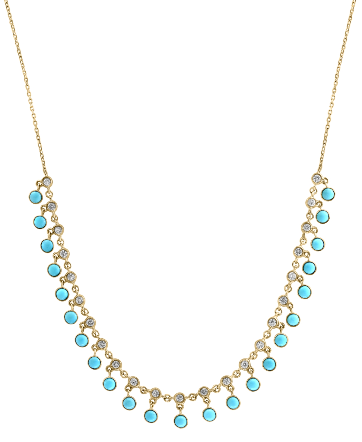 Shop Effy Collection Effy Turquoise & Diamond (5/8 Ct. T.w.) Bezel Dangle 18" Collar Necklace In 14k Gold