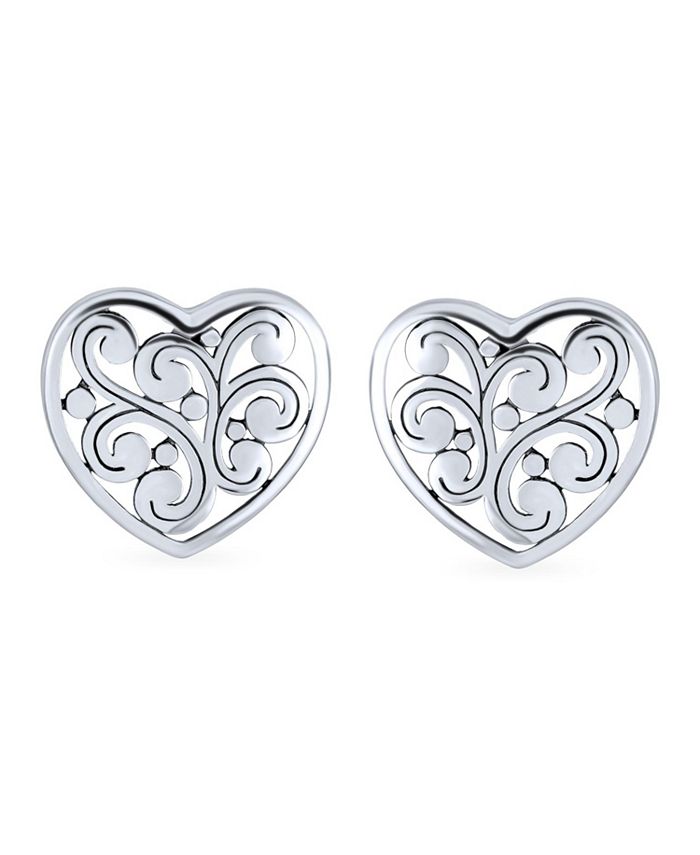 Bling Jewelry Swirl Filigree Scroll Heart Shaped Stud Earrings For ...