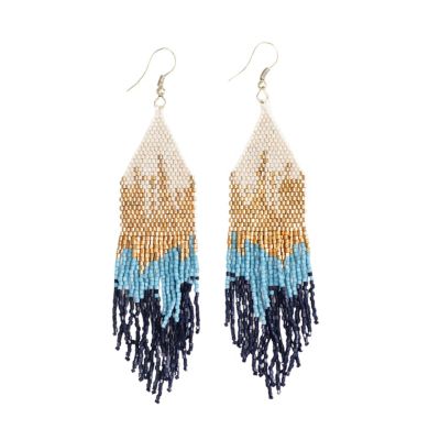 Claire Ombre Luxe Beaded Fringe Earrings - Blue 42$