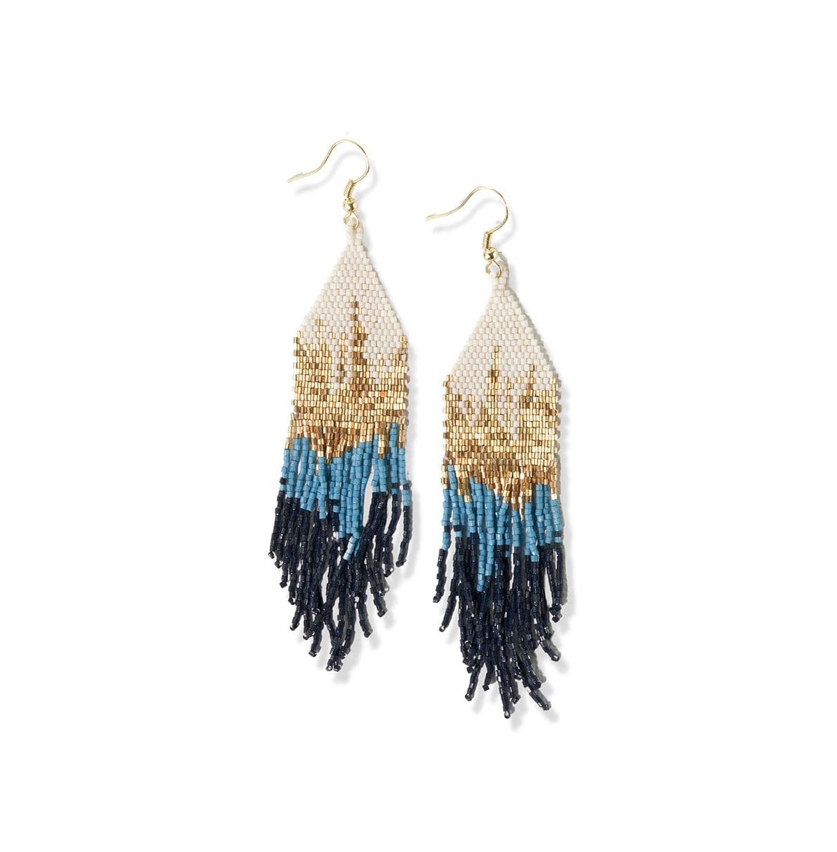 Claire Ombre Luxe Beaded Fringe Earrings - Blue