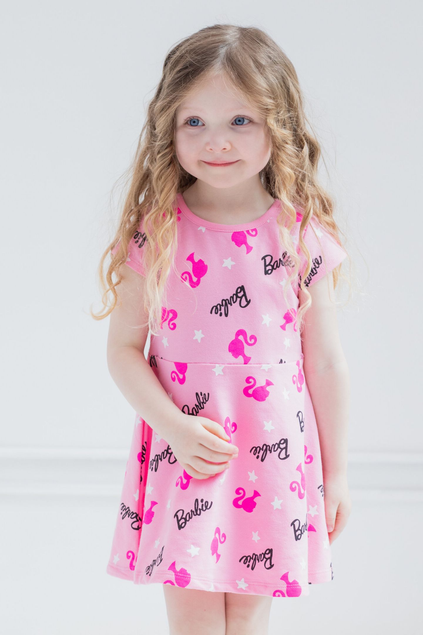 Платье Barbie French Terry Skater Dress Pink Toddler Child для девочек, цвет: Розовый — фото 6
