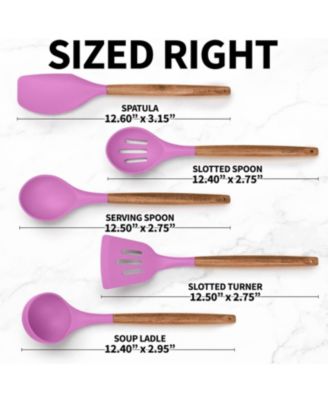 5 Piece Silicone Utensils Set with Authentic Acacia Wood Handles