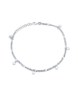 Multi Heart Dangle Charms Anklet Ankle Bracelet For Women Sterling Silver Figaro Chain Adjustable 9 To 9.5 Inch