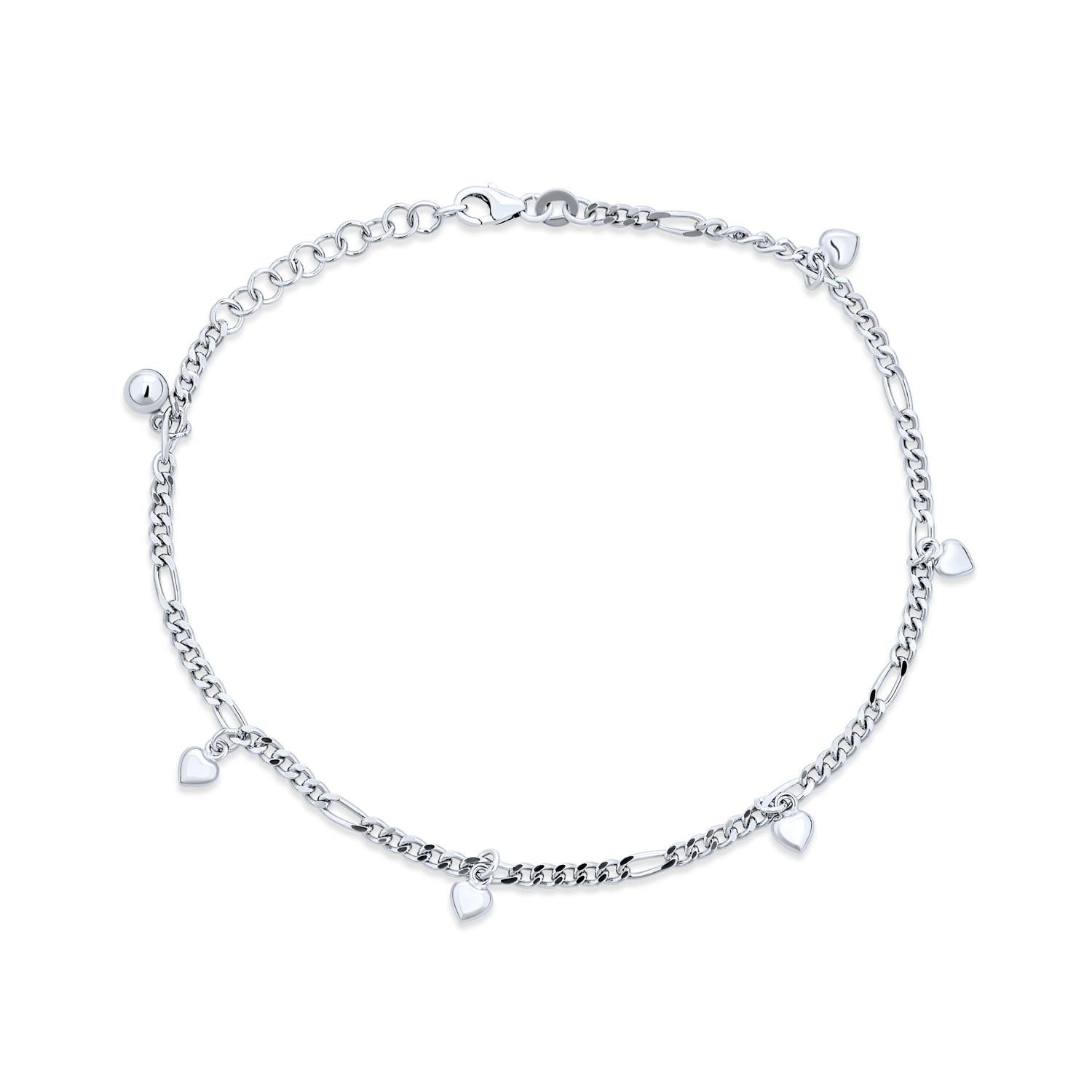 Hearts Charms Link Anklet Ankle Bracelet .925 Sterling Silver Adjustable