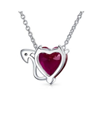 Promise Valentine Cubic Zirconia Ruby Red CZ Devil Heart Pendant Necklace Rose Gold Plated Sterling Silver