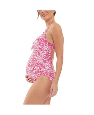 Maternity Ripe Janis Tie Front One Piece Hot Pink/White