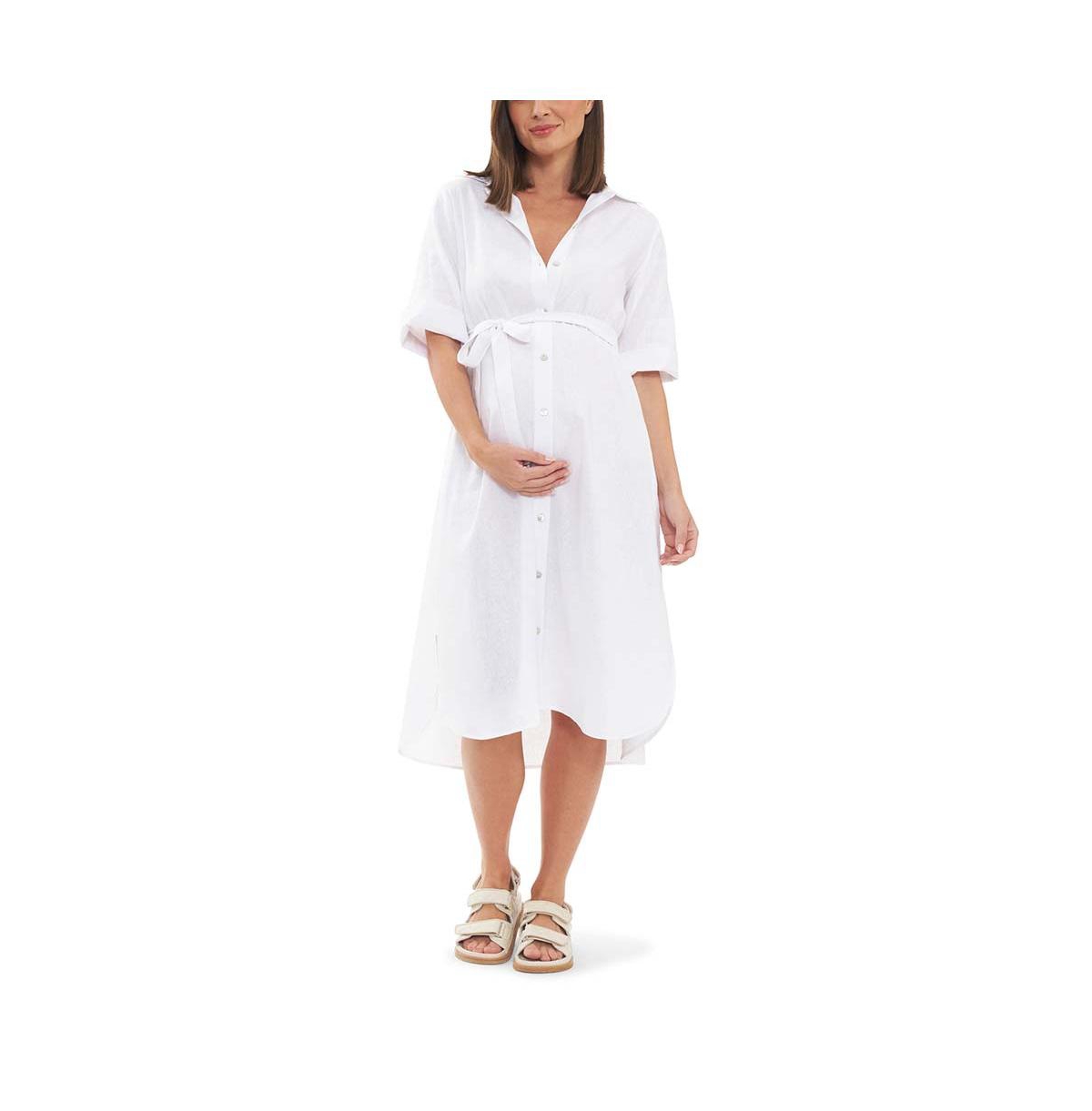 Molly Linen Button Through Shirt Dress White - White
