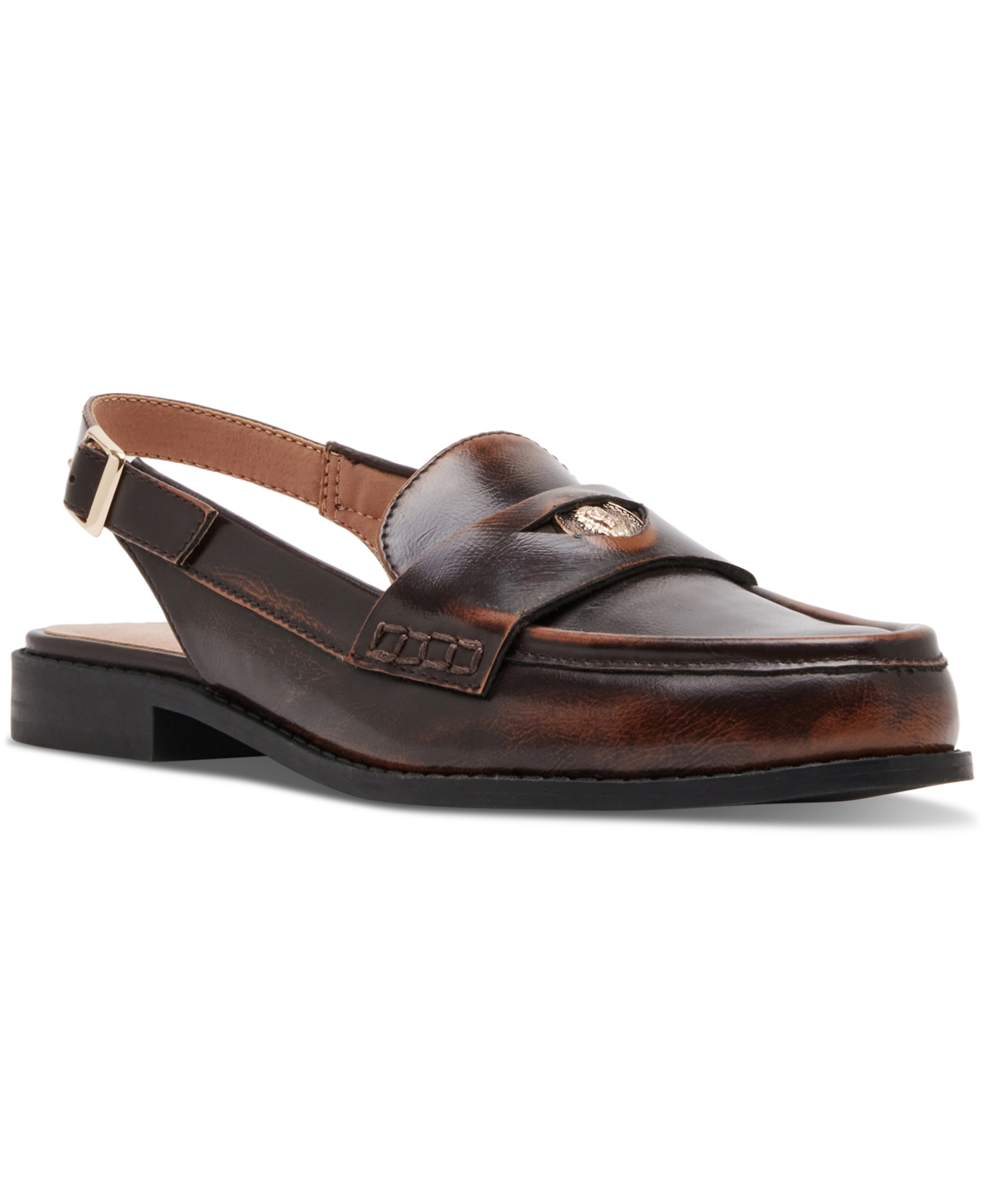 Shop Madden Girl Polly Slingback Penny Loafer Flats In Brown Ruboff