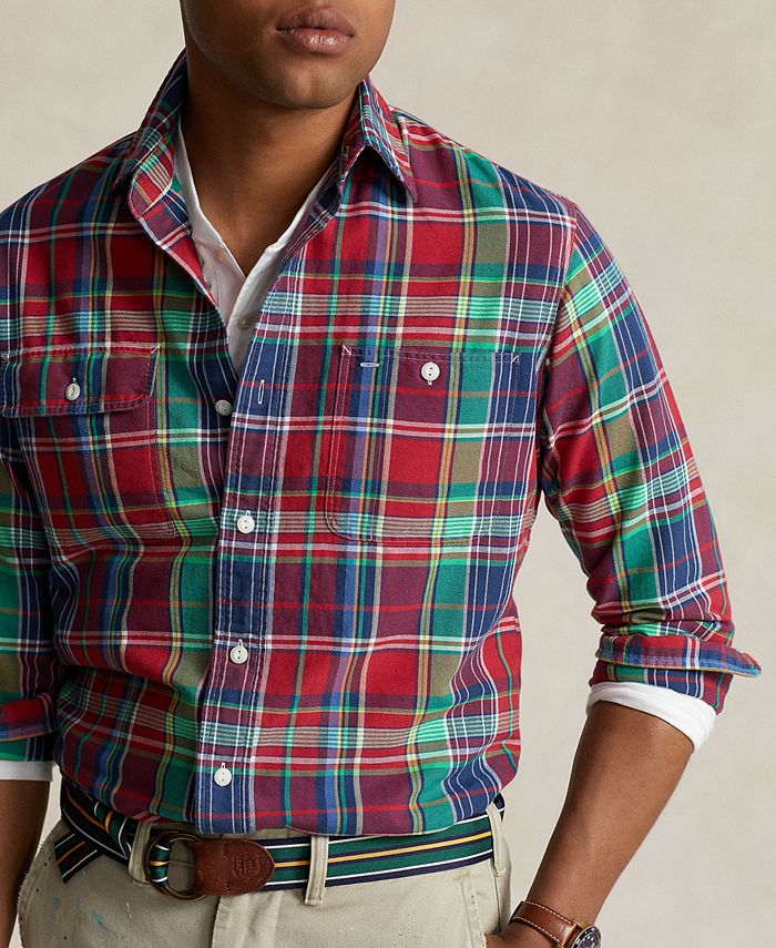 POLO by Ralph Lauren ARTIST WORKSHIRT Check Pattern Open Collar Long Sleeve Linen Shirt Men's XXL / eaa526631