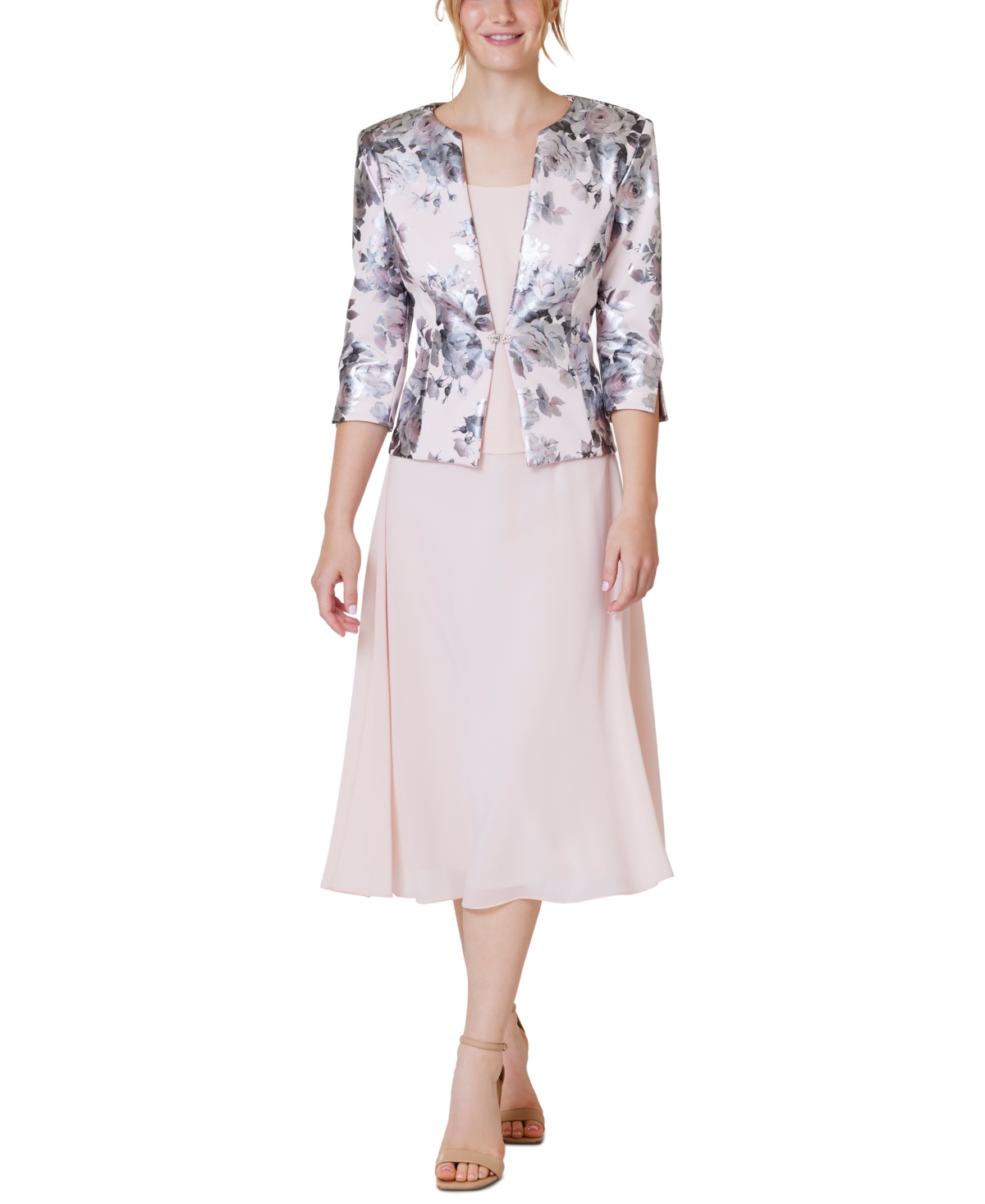 Petite 2-Pc. Printed Jacket & Midi Dress Set - Pink Multi