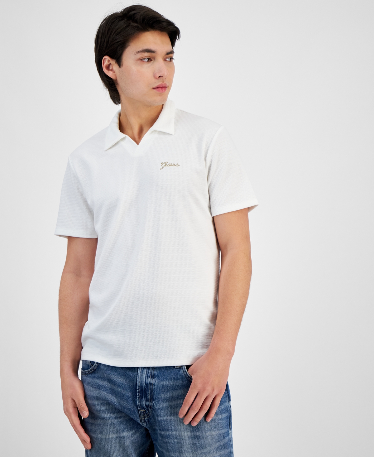 Guess Men's Knit Logo Polo Shirt In Salt White