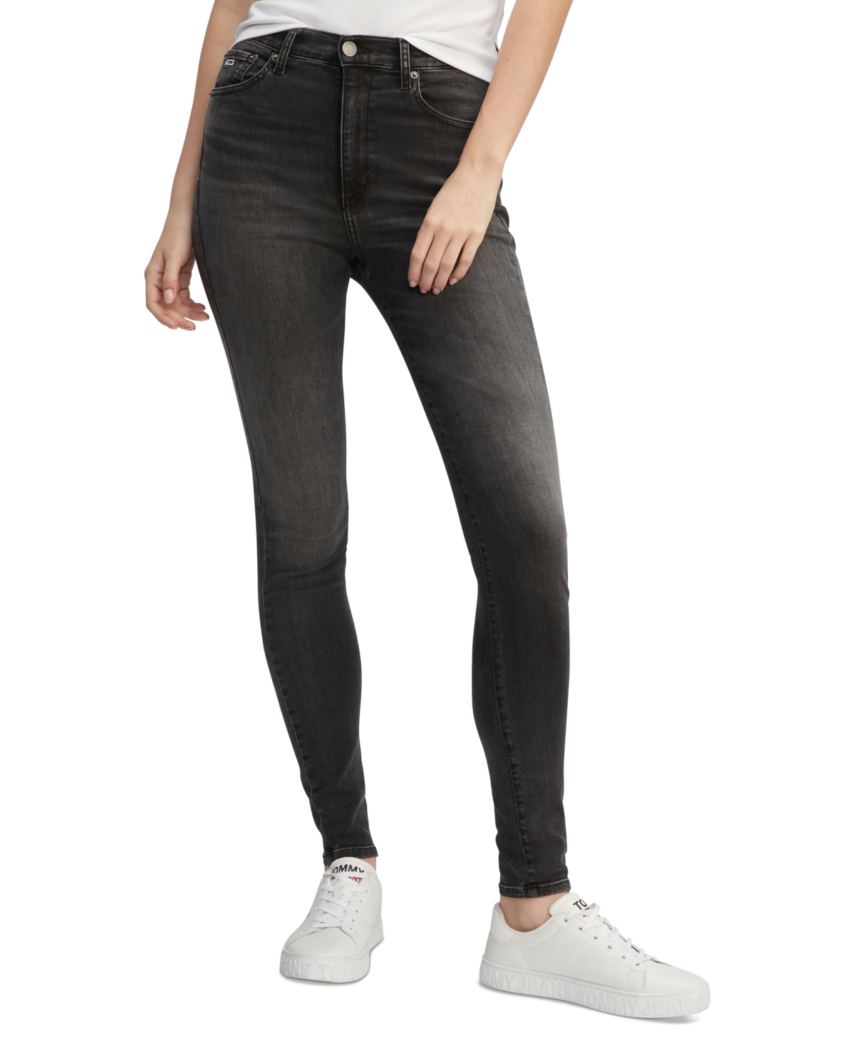 Shop Tommy Jeans Women's Sylvia High Rise Skinny-leg Jeans In Denim Black