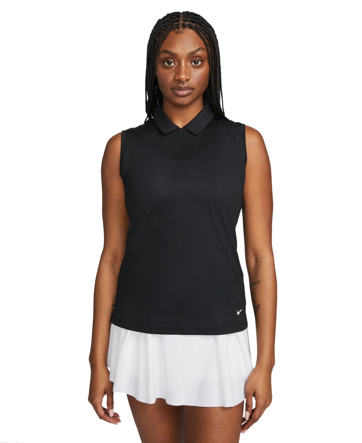 Women's Dri-fit Victory Sleeveless Golf Polo T-Shirt - Obsidian/white