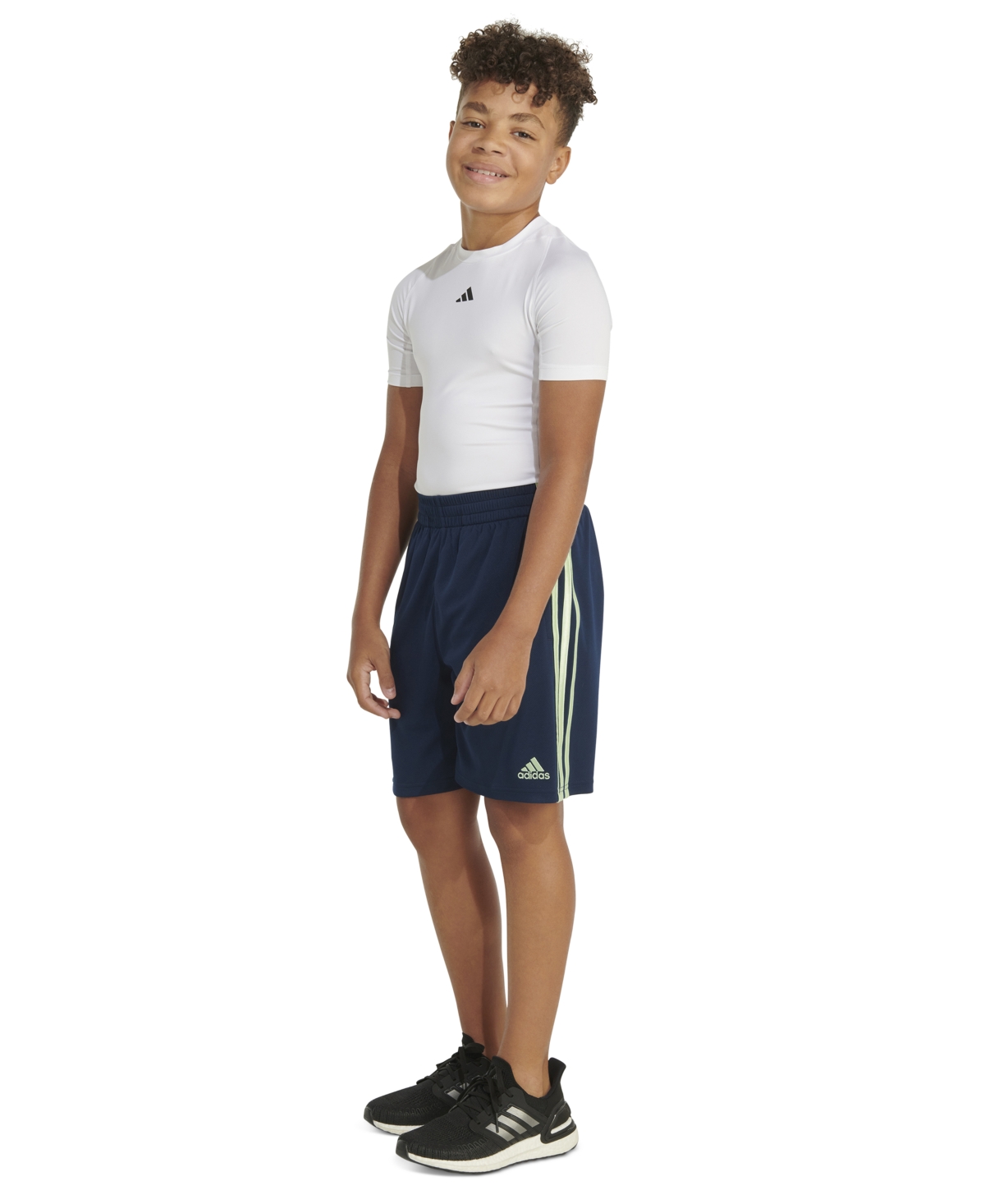 Shop Adidas Originals Big Boys Elastic Waist 3-stripe Mesh Shorts In Navy W Green