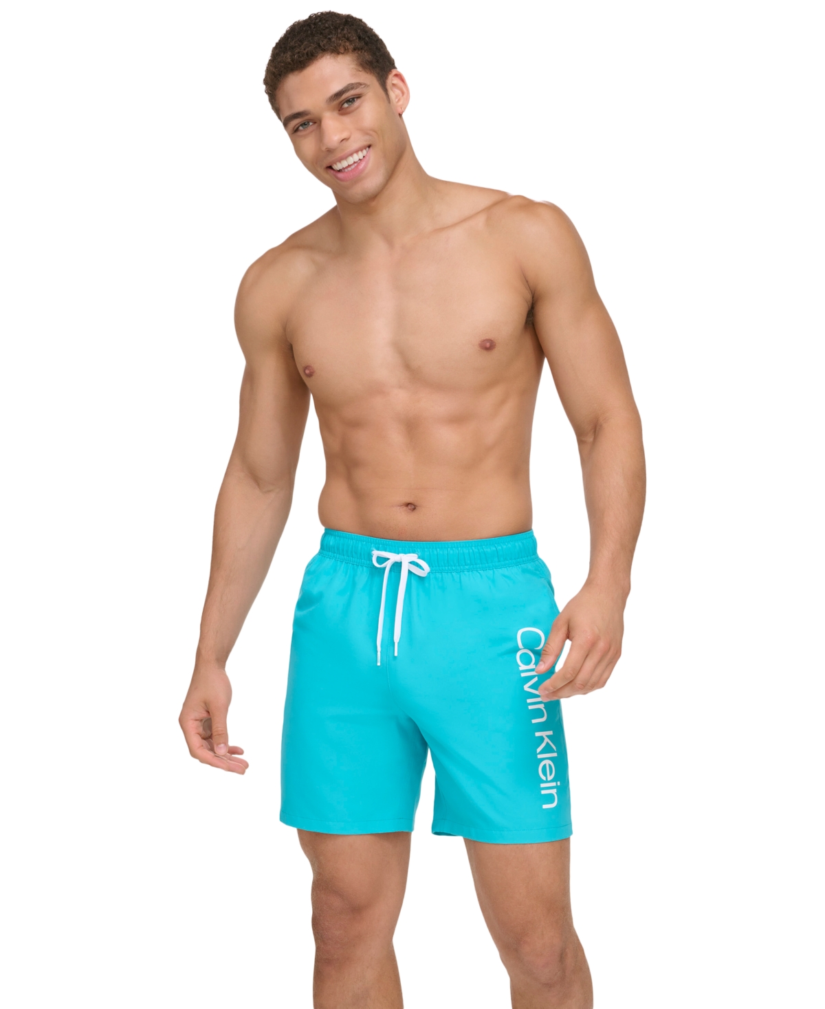 Shop Calvin Klein Men's Core Logo-print 7" Volley Swim Trunks, Created For Macy's In Atlantis