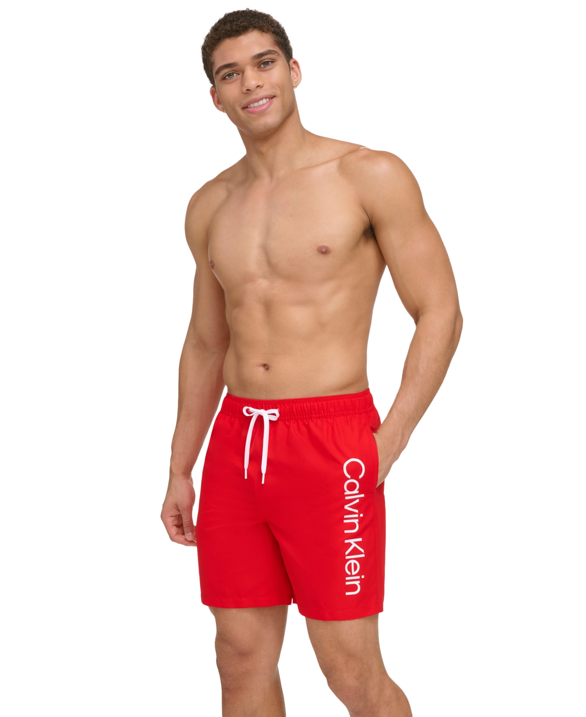 Shop Calvin Klein Men's Core Logo-print 7" Volley Swim Trunks, Created For Macy's In Red