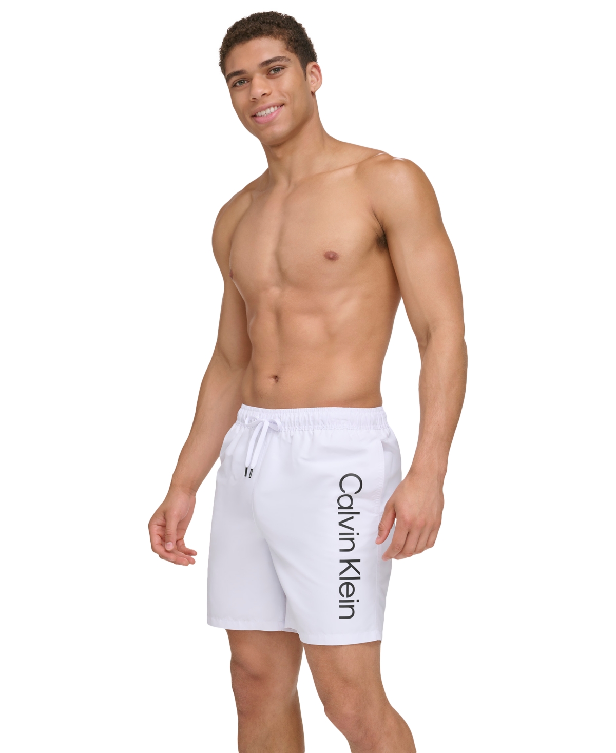 Shop Calvin Klein Men's Core Logo-print 7" Volley Swim Trunks, Created For Macy's In White