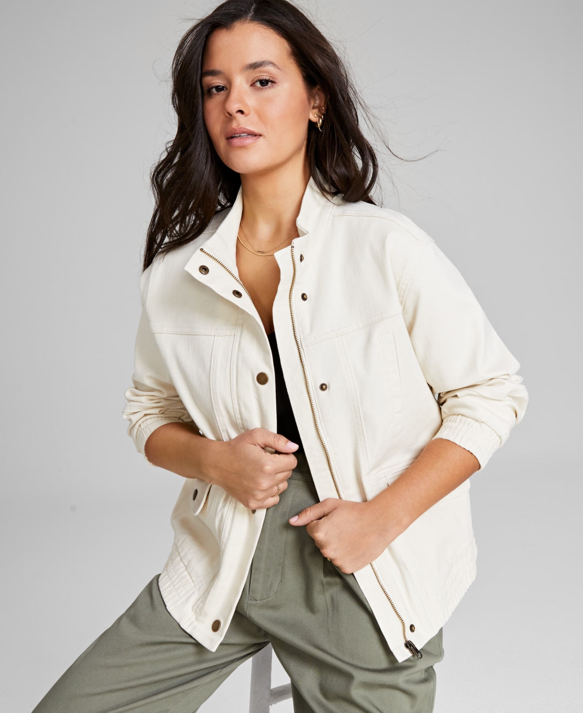 White denim bomber jacket on sale