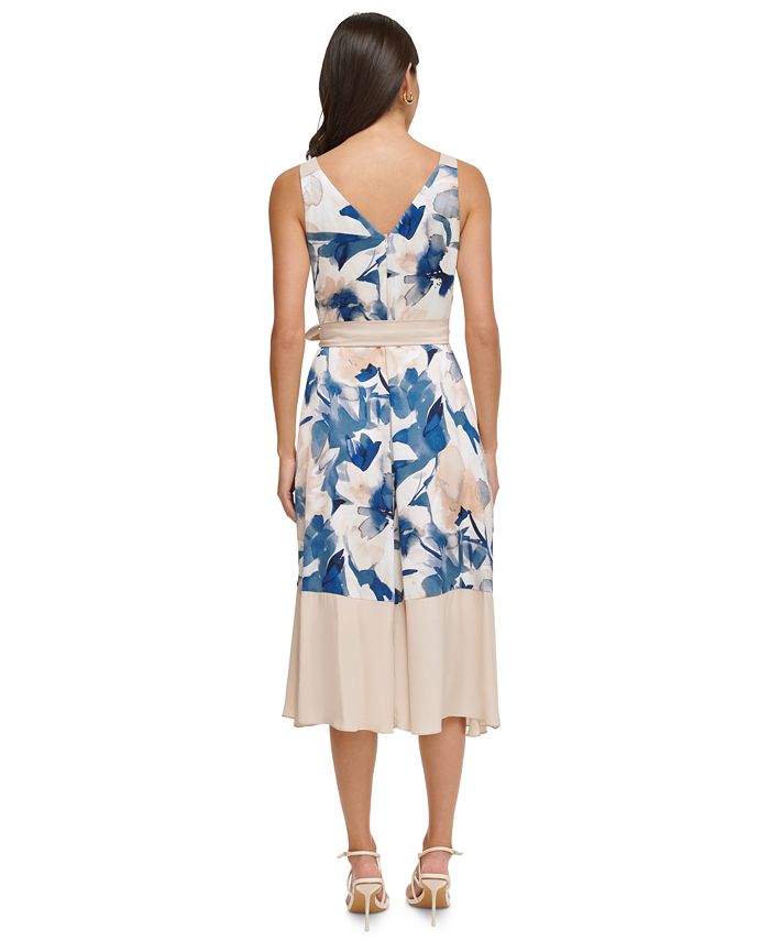 sleeveless v neck tie waist shirt dress