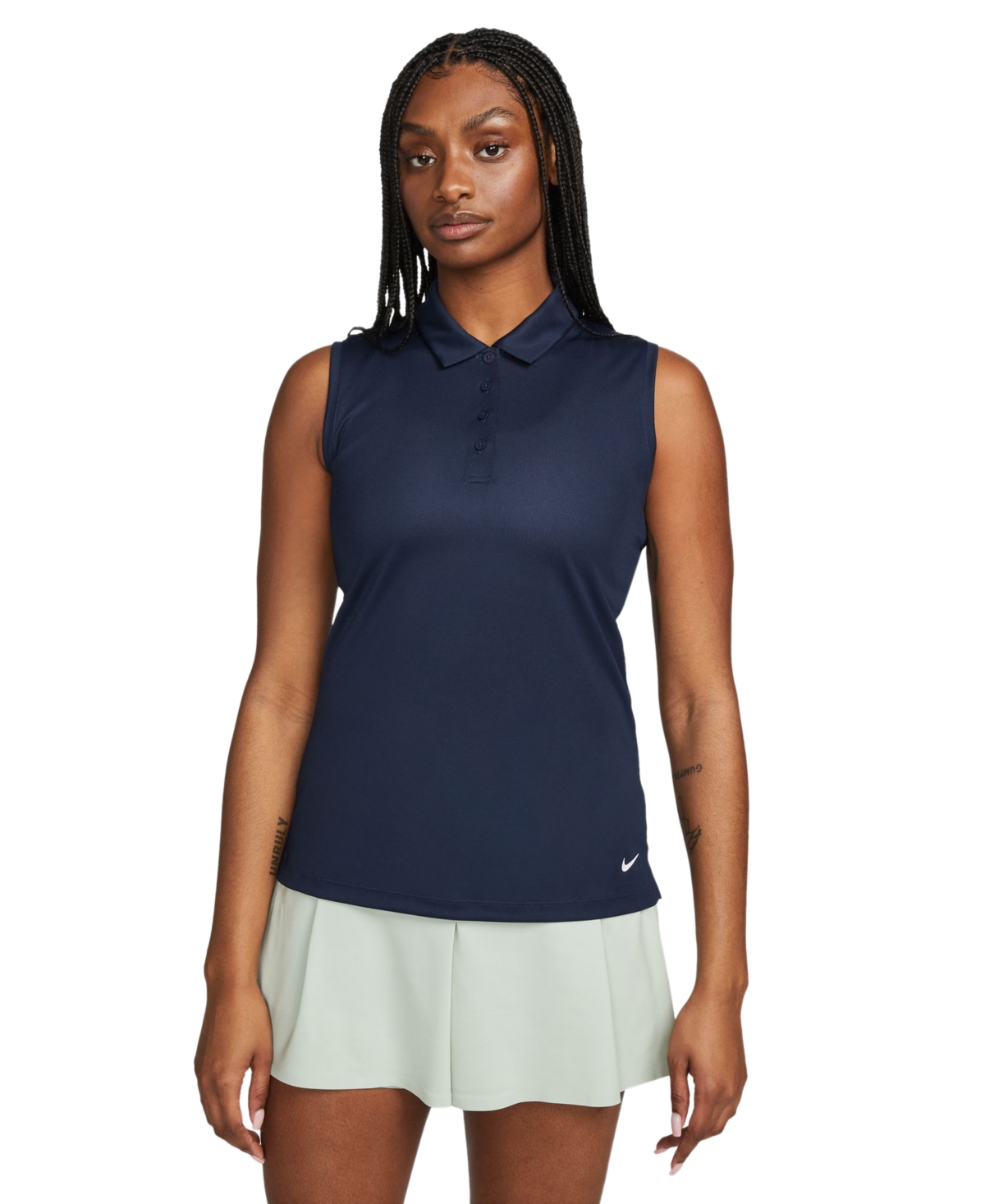 Shop Nike Women's Dri-fit Victory Sleeveless Golf Polo T-shirt In Obsidian,white