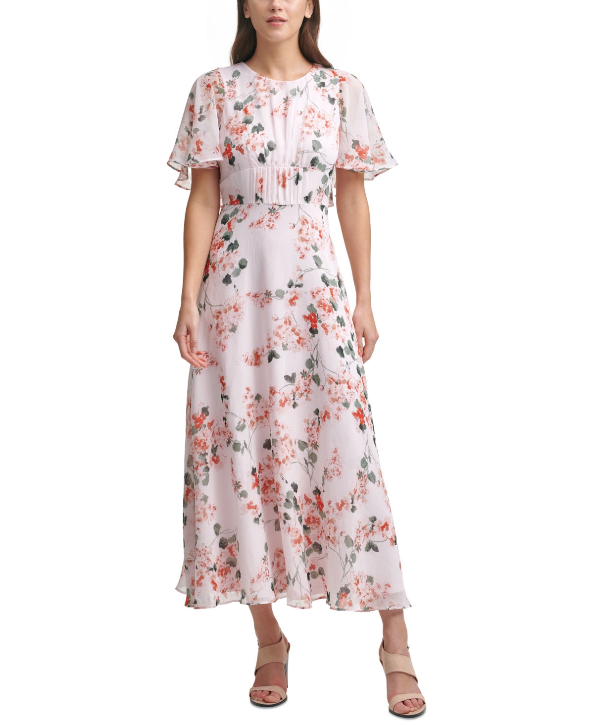 Women's Floral-Print Cape-Back Maxi Dress - Blush Multi