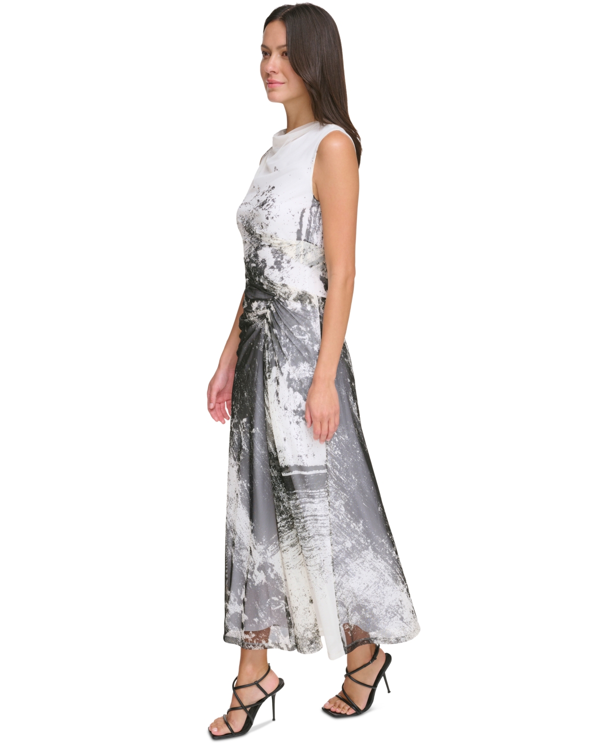Dkny Women's Sleeveless Cowlneck Side-Ruched Dress -Cream