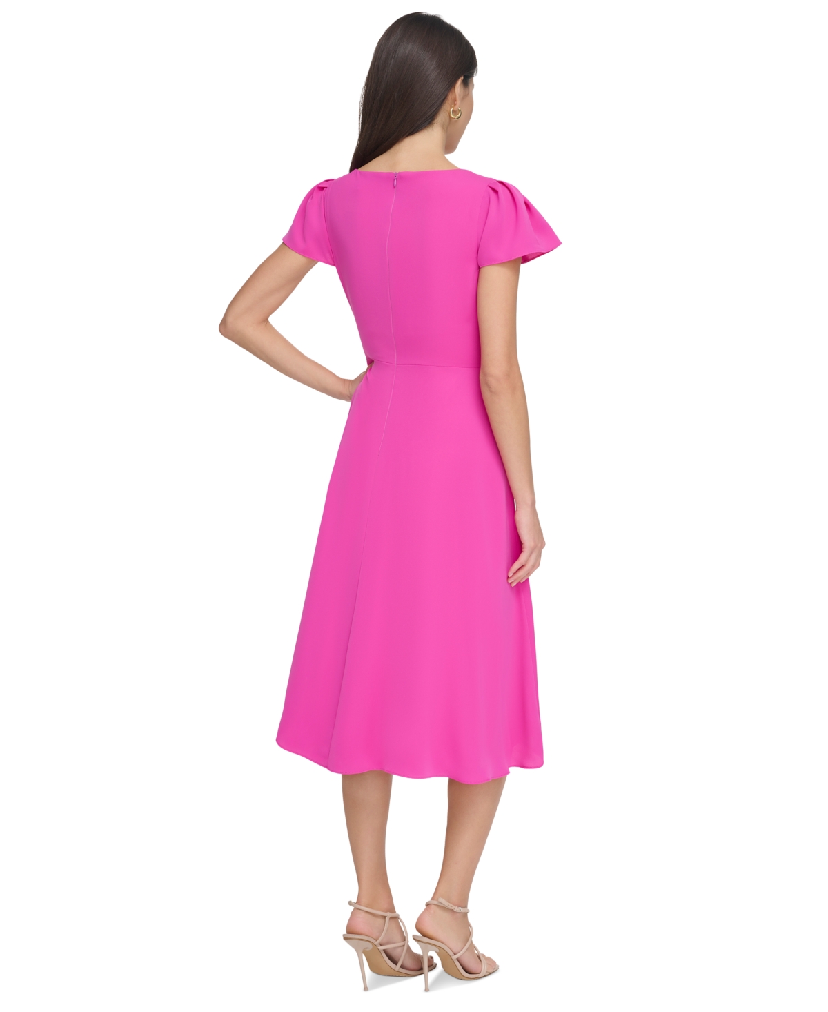 Shop Dkny Women's Flutter-sleeve Side-ruched Dress In Power Pink