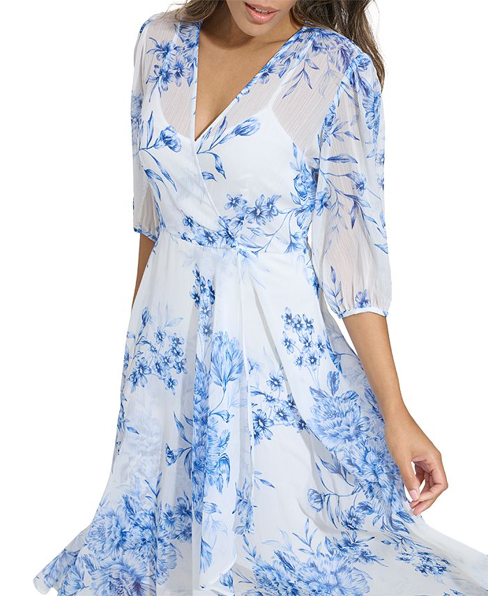 Women's Plus  3/4 Sleeve Faux Wrap Mini Dress main image 1
