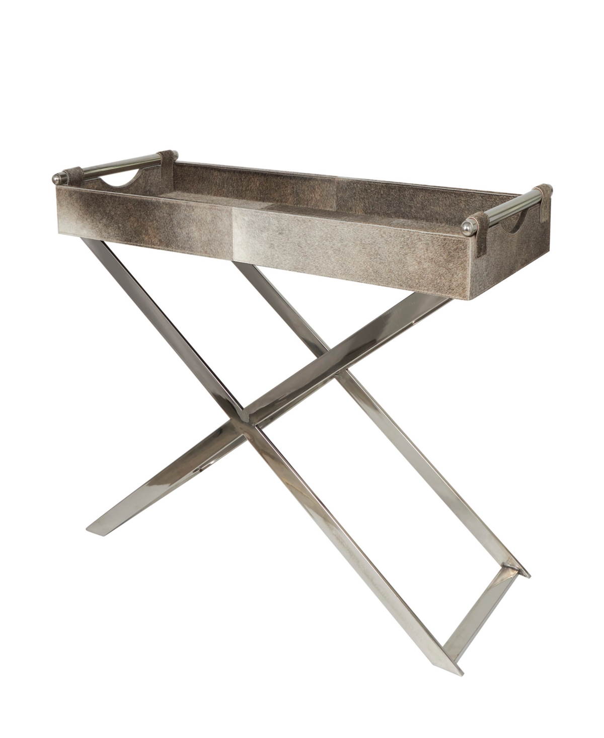 Rosemary Lane 45" X 18" X 30" Leather Tray Diagonal Silver-tone Legs And Handles Accent Table In Gray