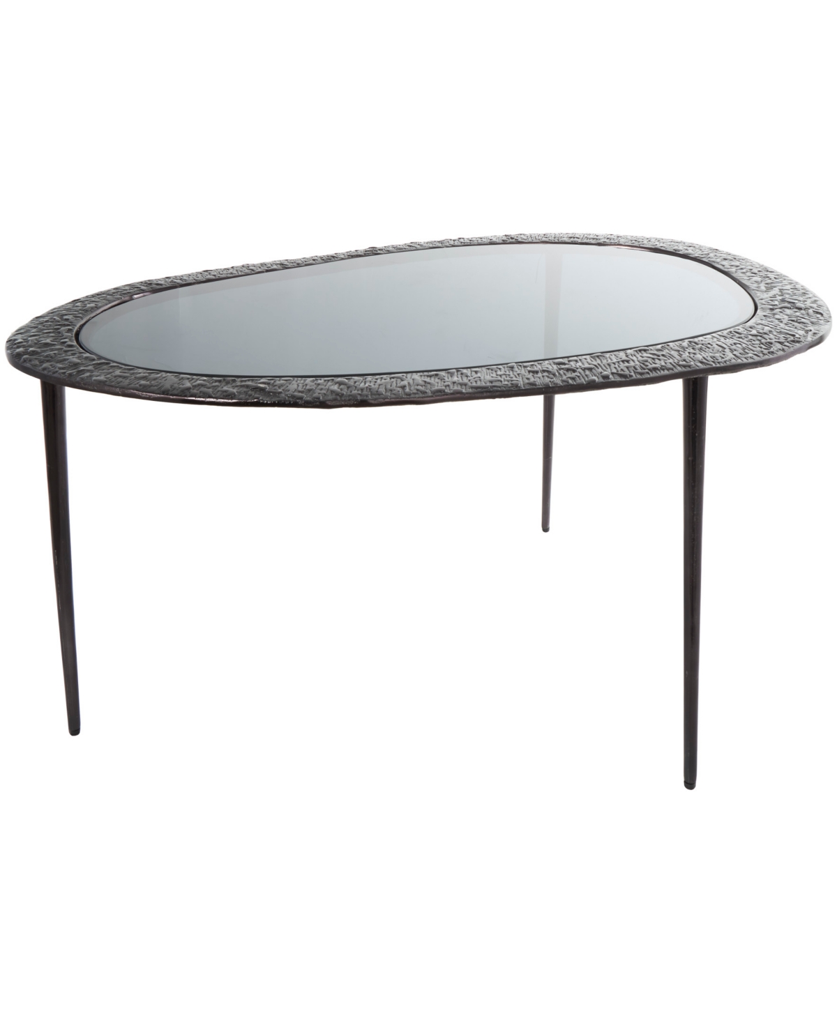 Rosemary Lane 30" X 25" X 18" Aluminum Abstract Oval Shaped Shaded Glass Top And Detailed Engravings Coffee Table In Black