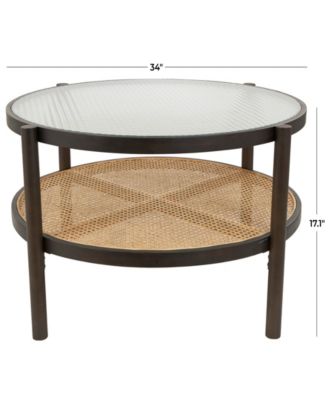 34" x 34" x 17" Rattan Pressed Tempered Glass Top Coffee Table