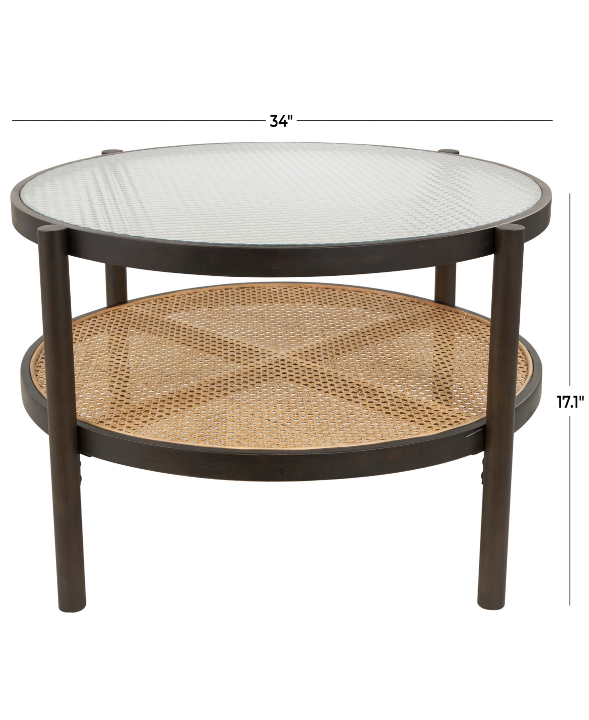 Rosemary Lane 34" X 34" X 17" Rattan Pressed Tempered Glass Top Coffee Table In Brown