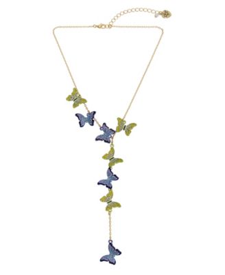 Betsey Johnson Faux Stone Butterfly Y Necklace - Macy's