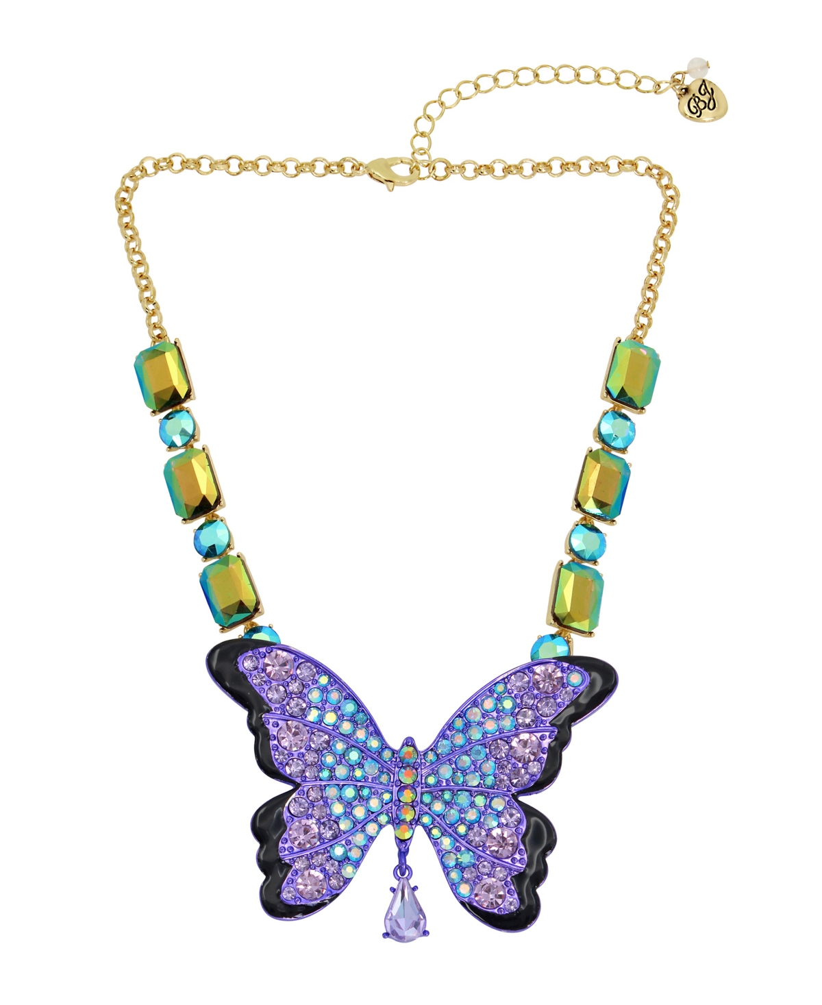 Faux Stone Butterfly Pendant Necklace - Purple, Gold