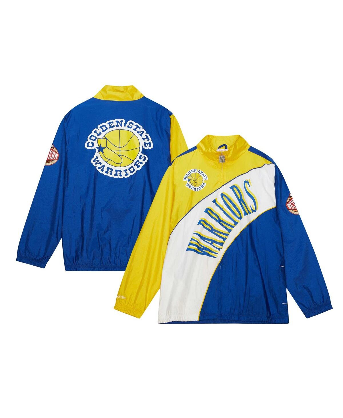 Men's Mitchell & Ness White Distressed Golden State Warriors Hardwood Classics Arched Retro Lined Full-Zip Windbreaker Jacket - White