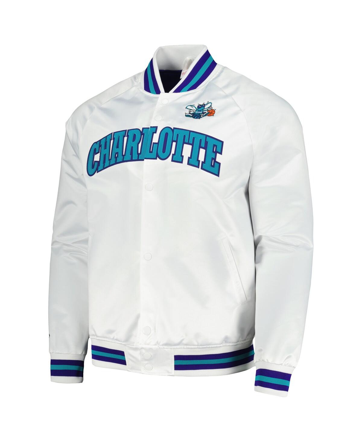 Men's Mitchell & NessCharlotte Hornets Hardwood Classics Throwback Wordmark Raglan Full-Snap Jacket - White