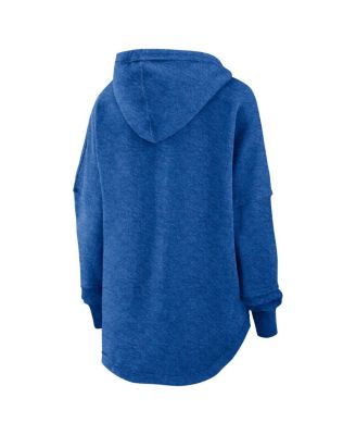 Women's Royal Distressed Los Angeles Rams Lightewight Modest Crop Lounge Helmet Arch Pullover Hoodie