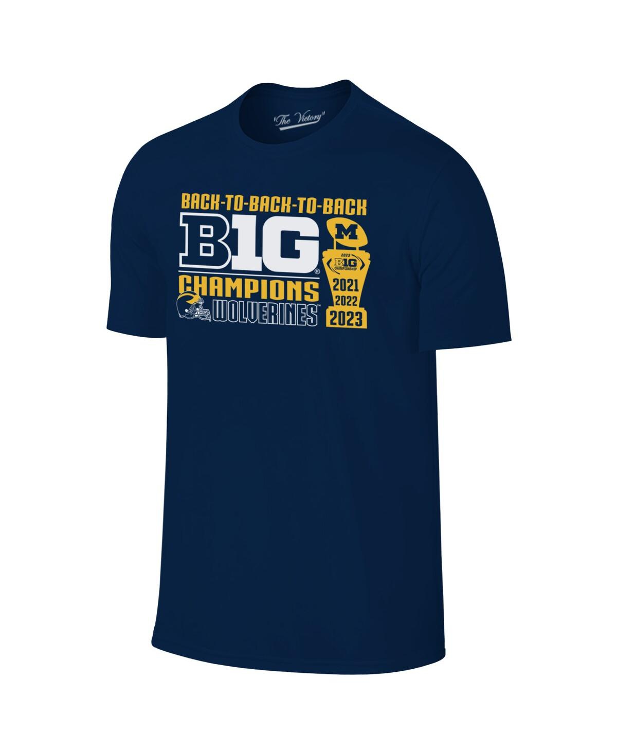 Men's Original Retro Brand Navy Michigan Wolverines Back-to-Back-to-Back Big Ten Conference Champions T-shirt - Navy