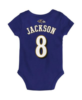 Baby Boys and Girls Lamar Jackson Purple Baltimore Ravens Mainliner Player Name and Number Bodysuit
