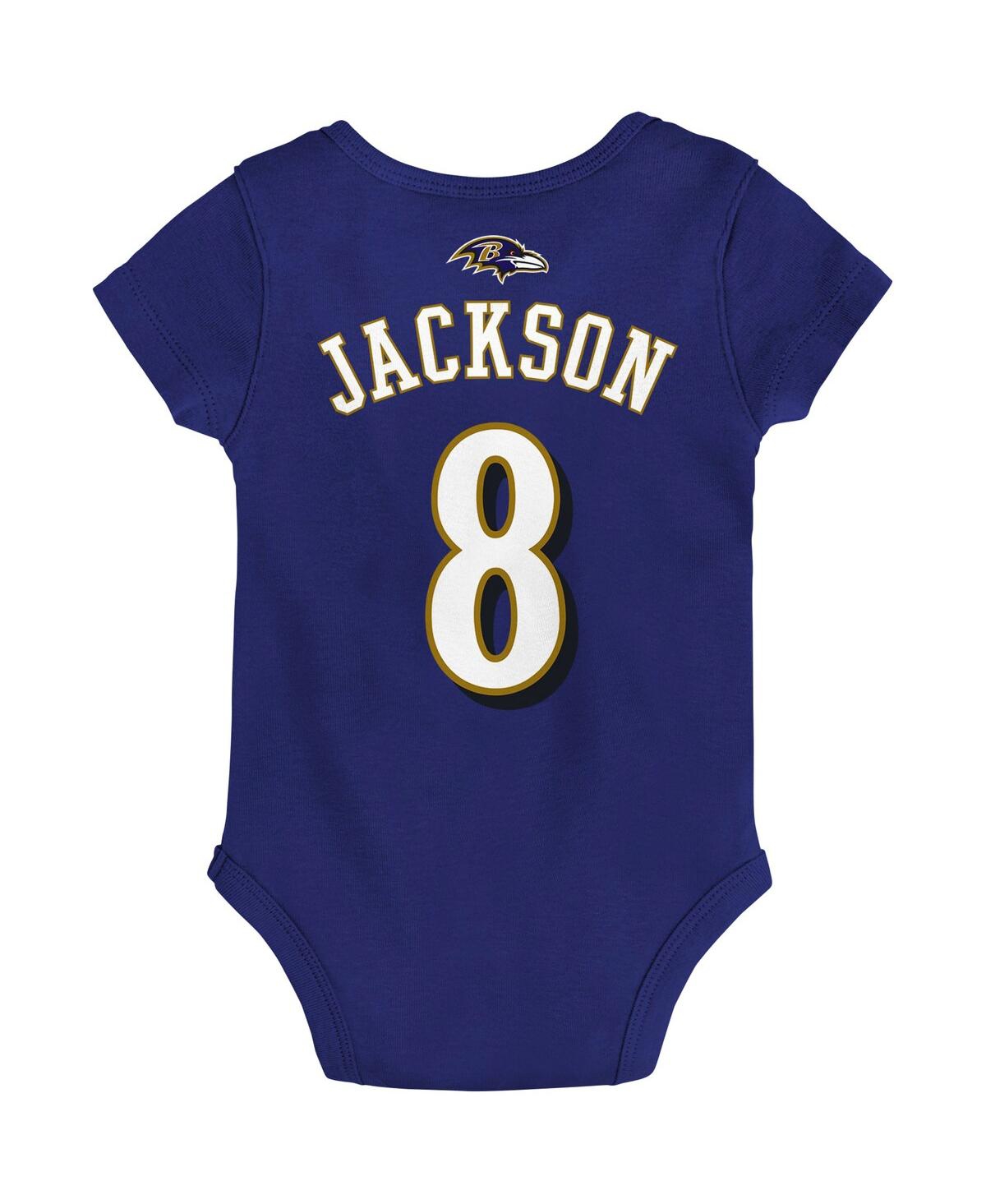 Baby Boys and Girls Lamar JacksonBaltimore Ravens Mainliner Player Name and Number Bodysuit - Purple