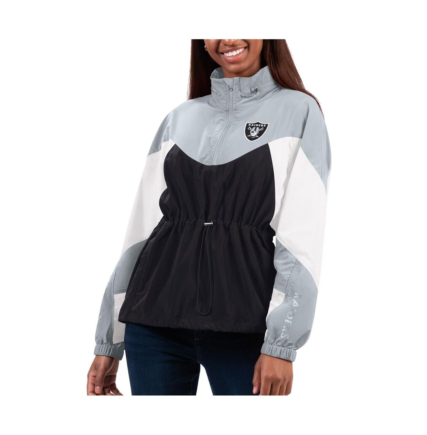 Женская куртка G-III 4Her by Carl Banks Black, Silver Las Vegas Raiders Tie Breaker Lightweight Quarter-Zip — фото 1