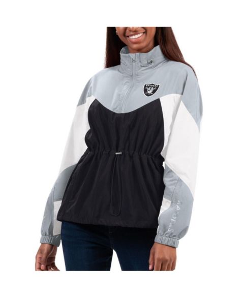 Женские куртки G-III 4Her by Carl Banks Women's Black, Silver Las Vegas Raiders Tie Breaker Lightweight Quarter-Zip Jacket