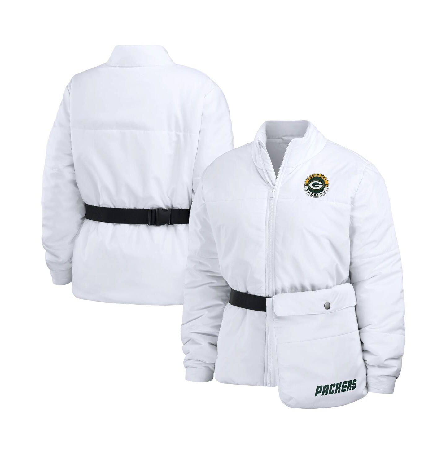 Женская куртка WEAR by Erin Andrews White Green Bay Packers Packaway Full-Zip Puffer — фото 1