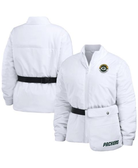 Женские куртки WEAR by Erin Andrews Women's White Green Bay Packers Packaway Full-Zip Puffer Jacket