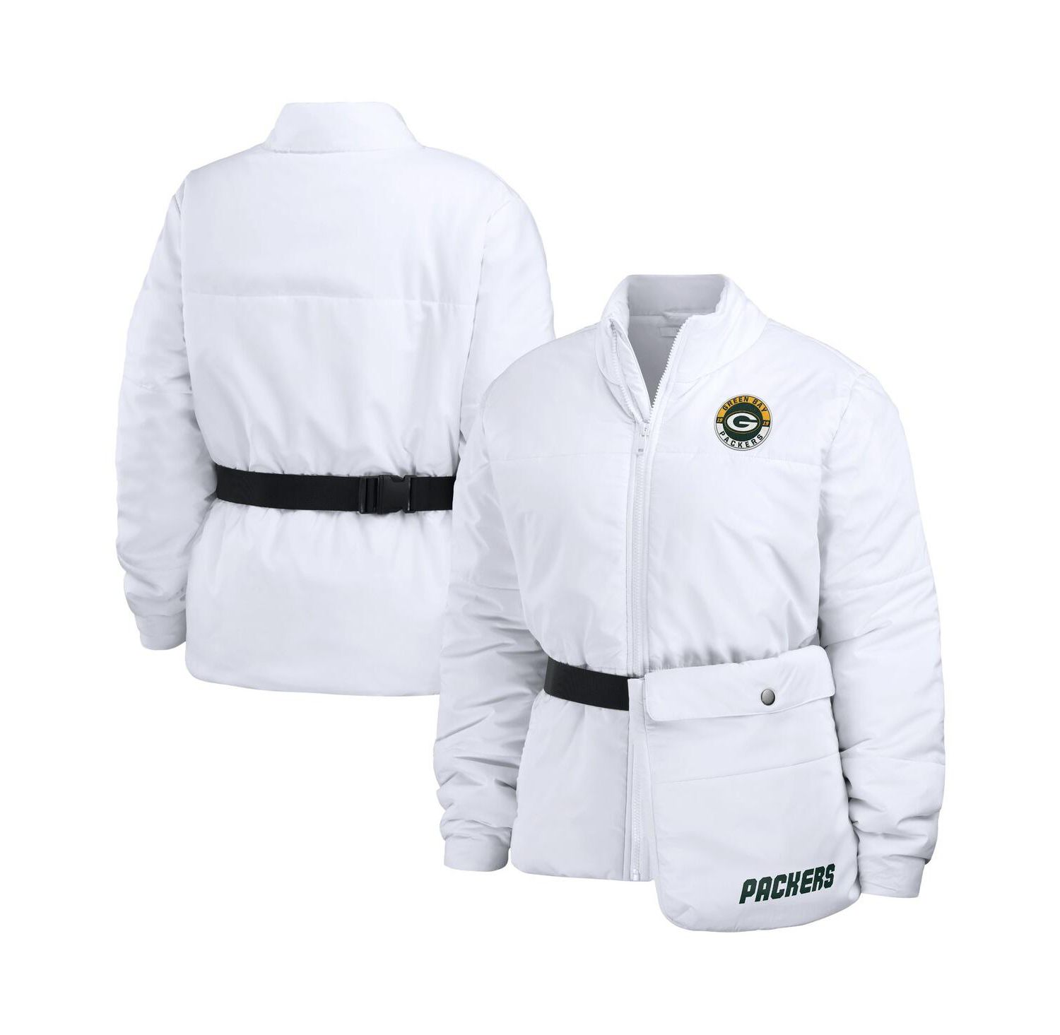 Women's White Green Bay Packers Packaway Full-Zip Puffer Jacket