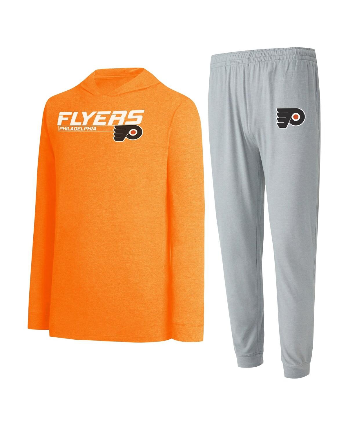 Concepts Sport Men's  Gray, Orange Philadelphia Flyers Meter Pullover Sweatshirt And Jogger Pants Set In Gray,orange